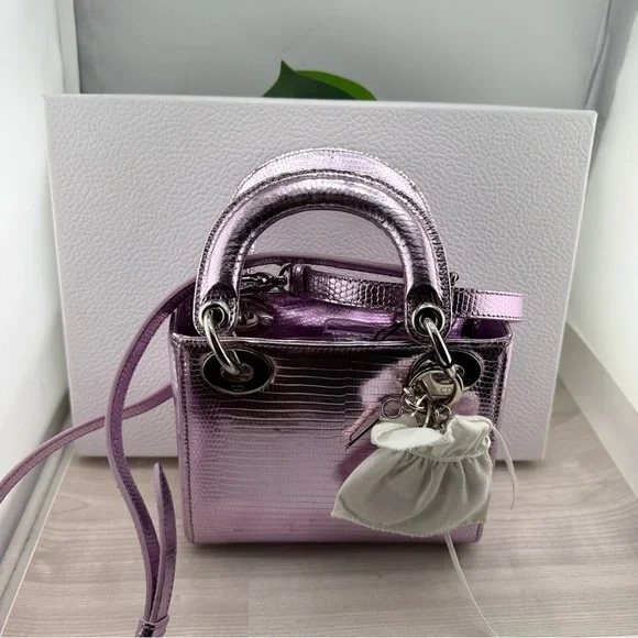 Christian Dior Lady Dior Lizard Metallic Pink Shoulder Bag - Picture 2 of 2